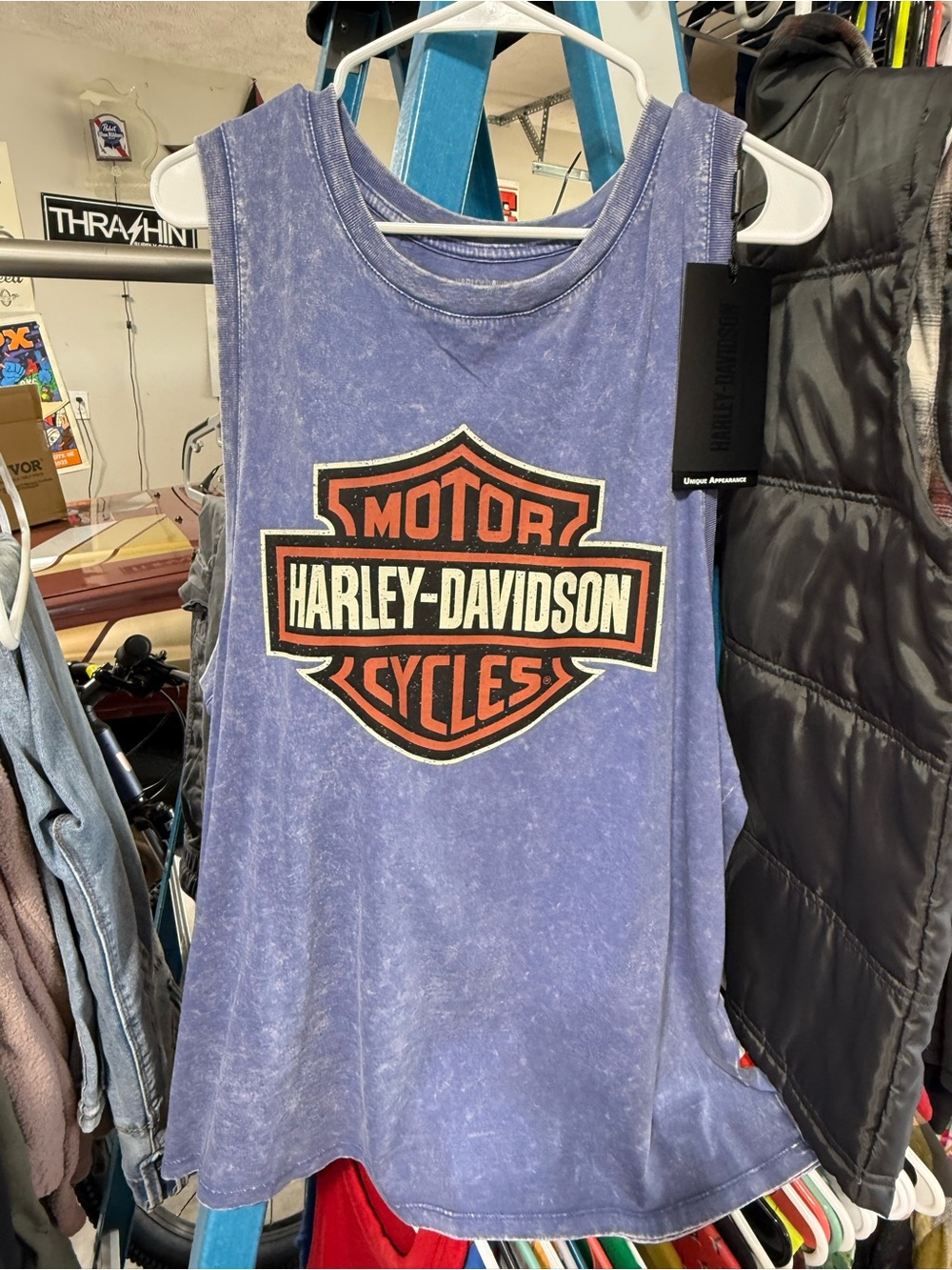 Harley-Davidson Purple Tank with Orange & Black Shield Logo